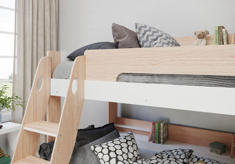 Flick Triple Bunk Bed Frame with Storage Shelves Top Oak