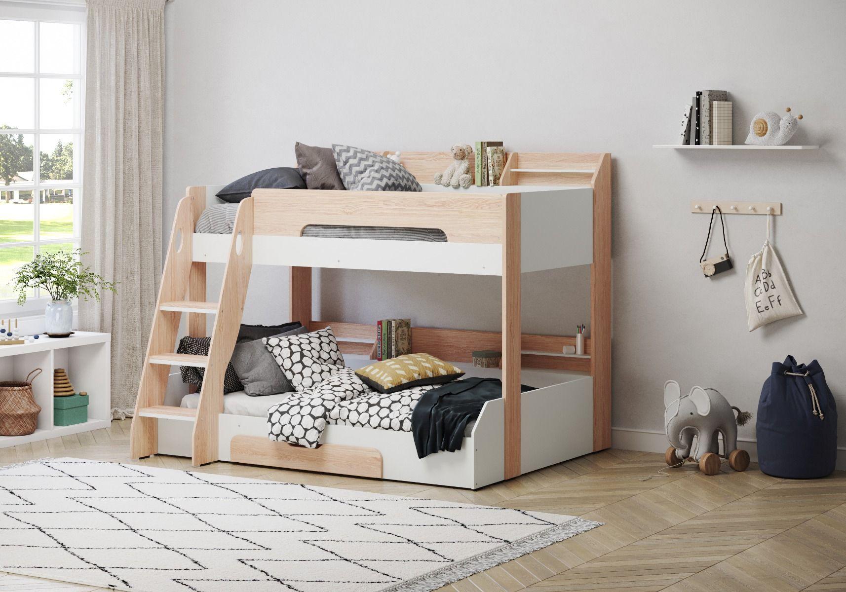 Flick Triple Bunk Bed Frame with Storage Shelves Front