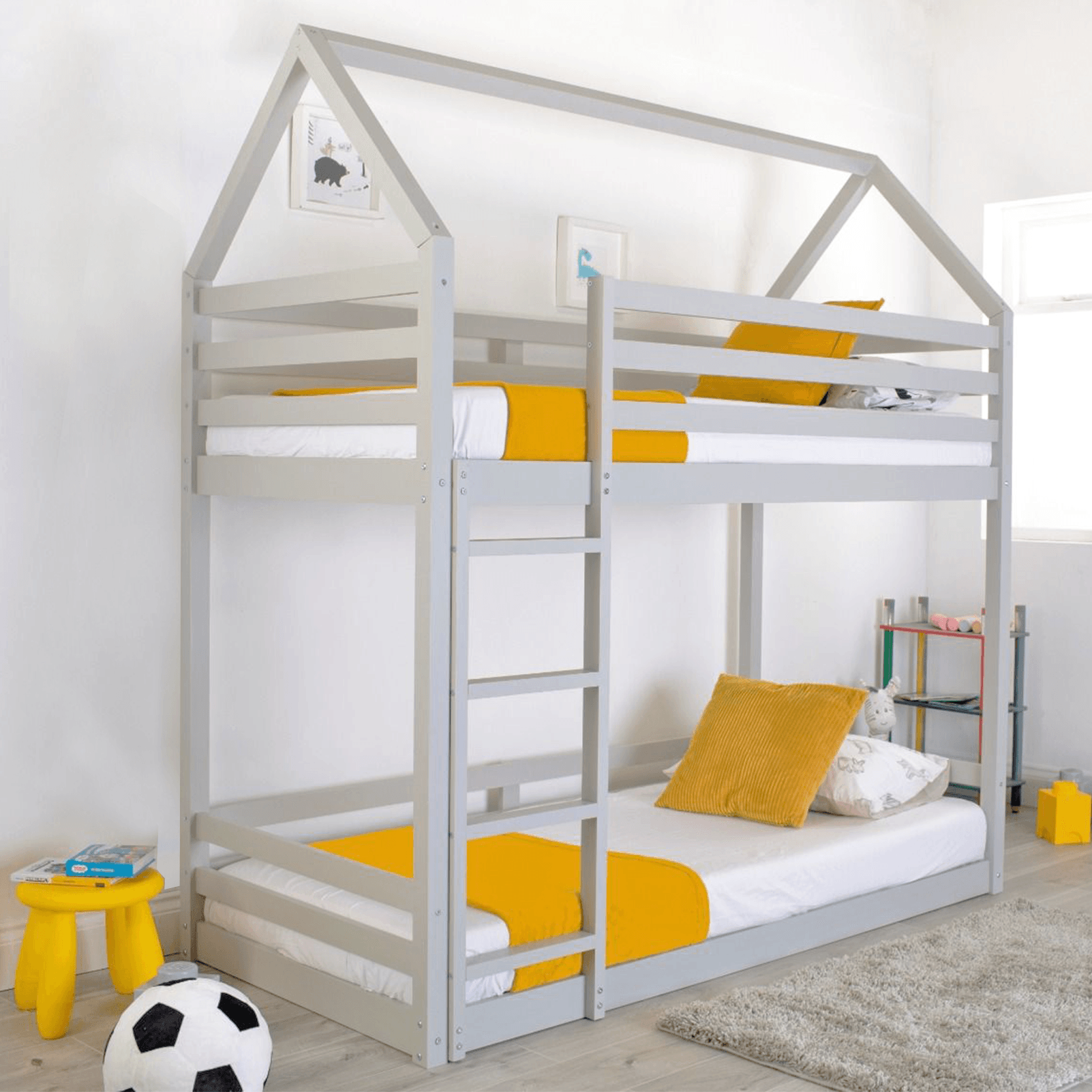 Flair Play House Bunk Bed Frame Grey Pine Wood
