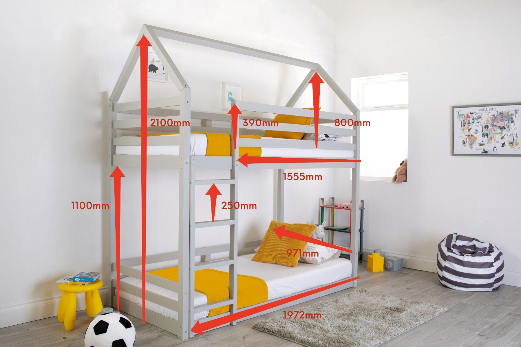 Flair Play House Bunk Bed Frame White Pine Wood Measurement