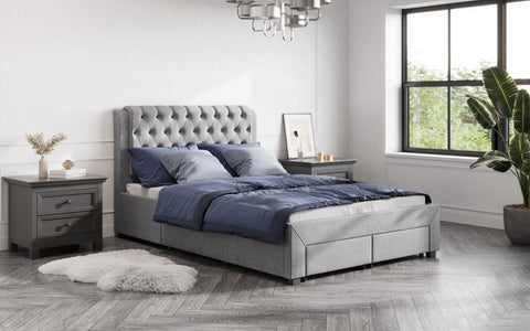 Four Draw Double Bed Frame Light Grey