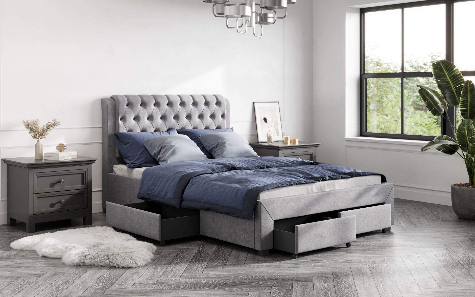 Four Draw Double Bed Frame Light Grey 2