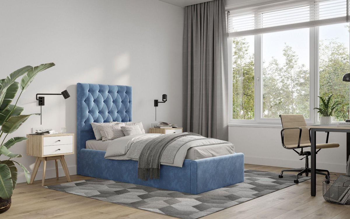 Milan Velvet Single Bed Frame in Blue