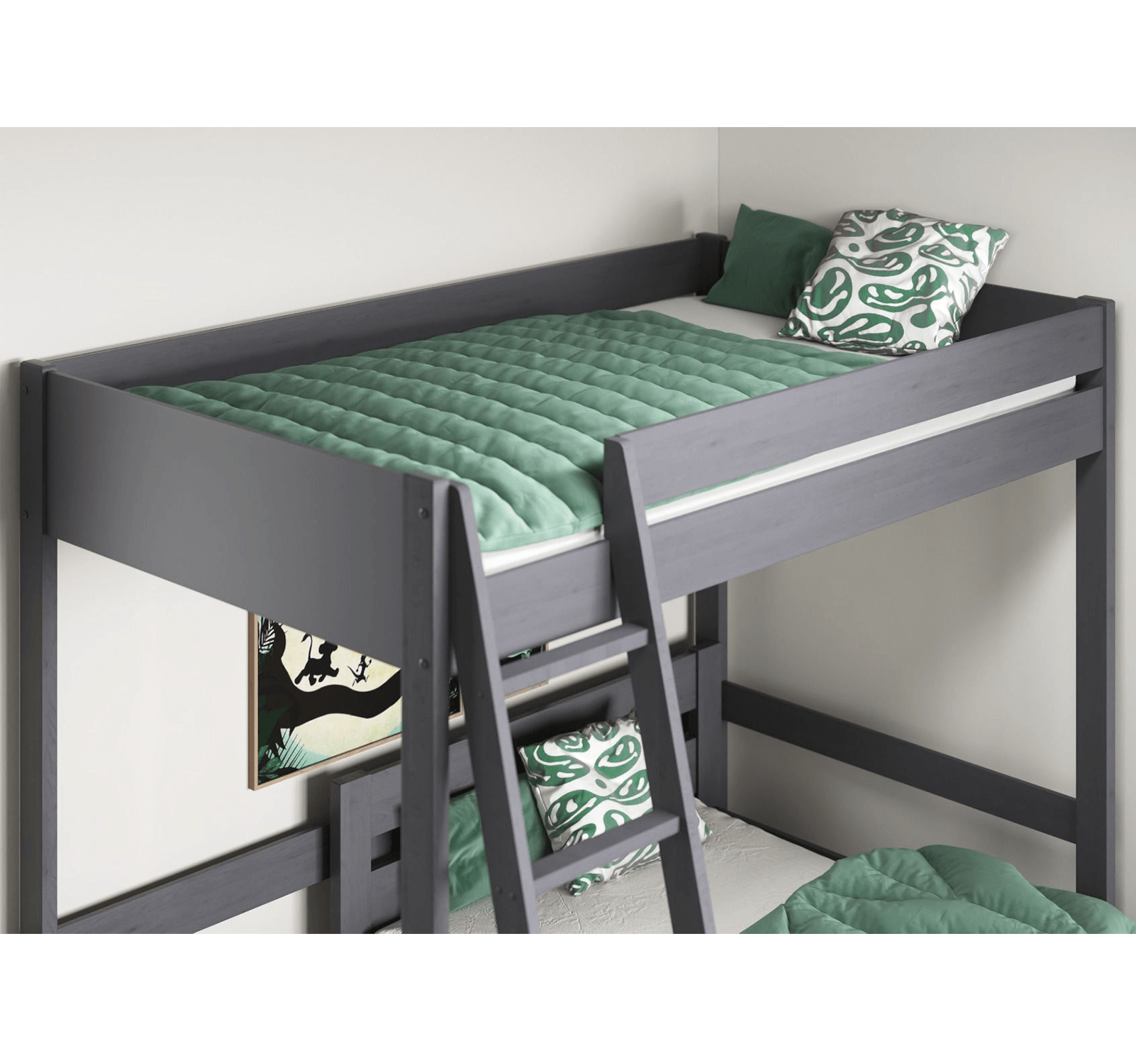 Noomi Tera Small Double High Sleeper with Single L Shaped Bunk Bed Frame in Grey