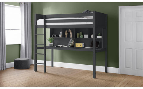 Titan Highsleeper Bunk Bed Frame with Storage and Desk in Anthracite - Complete Comfort Beds