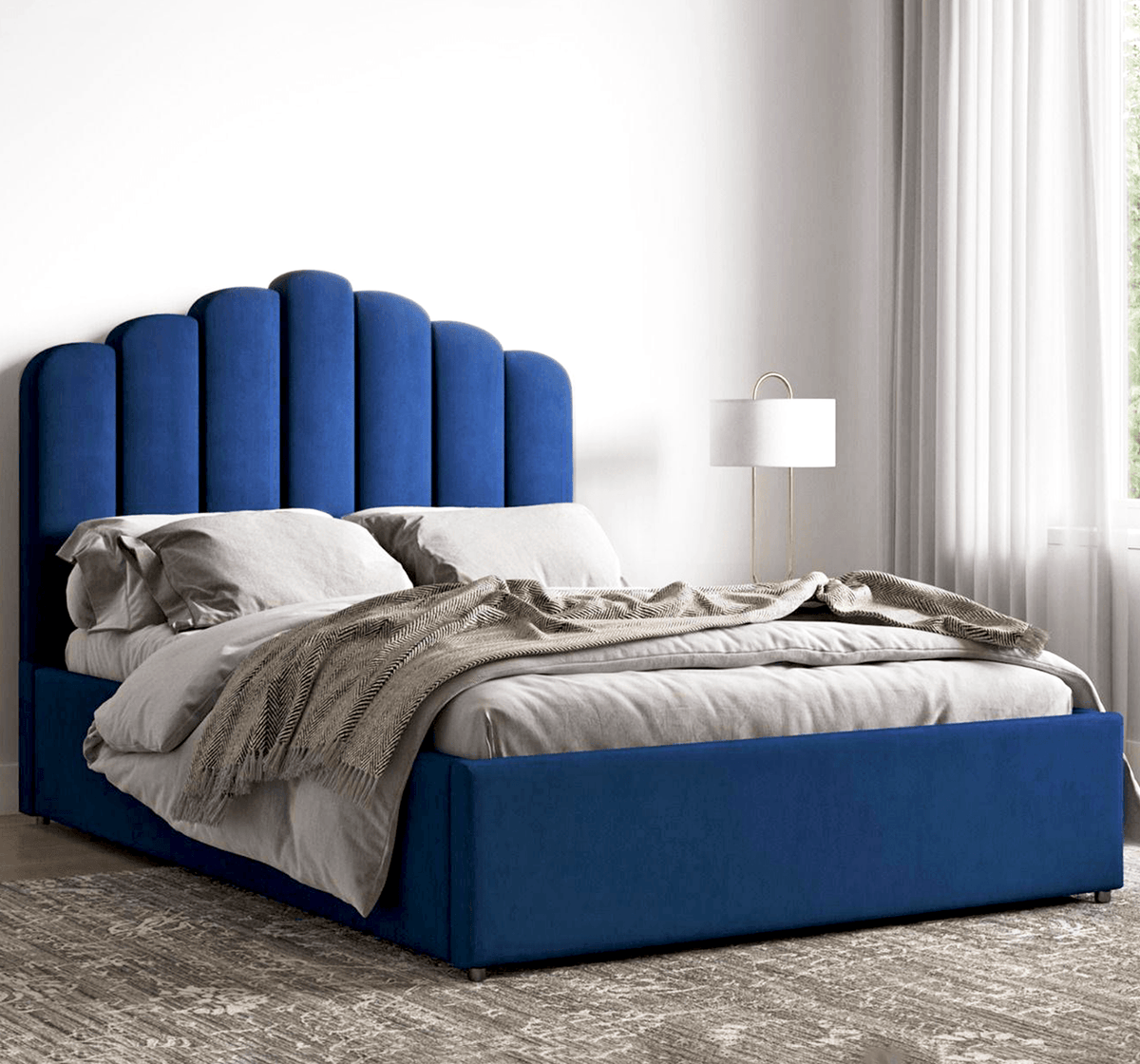 Velvet Navy Blue King sized Ottoman Bed Frame Storage