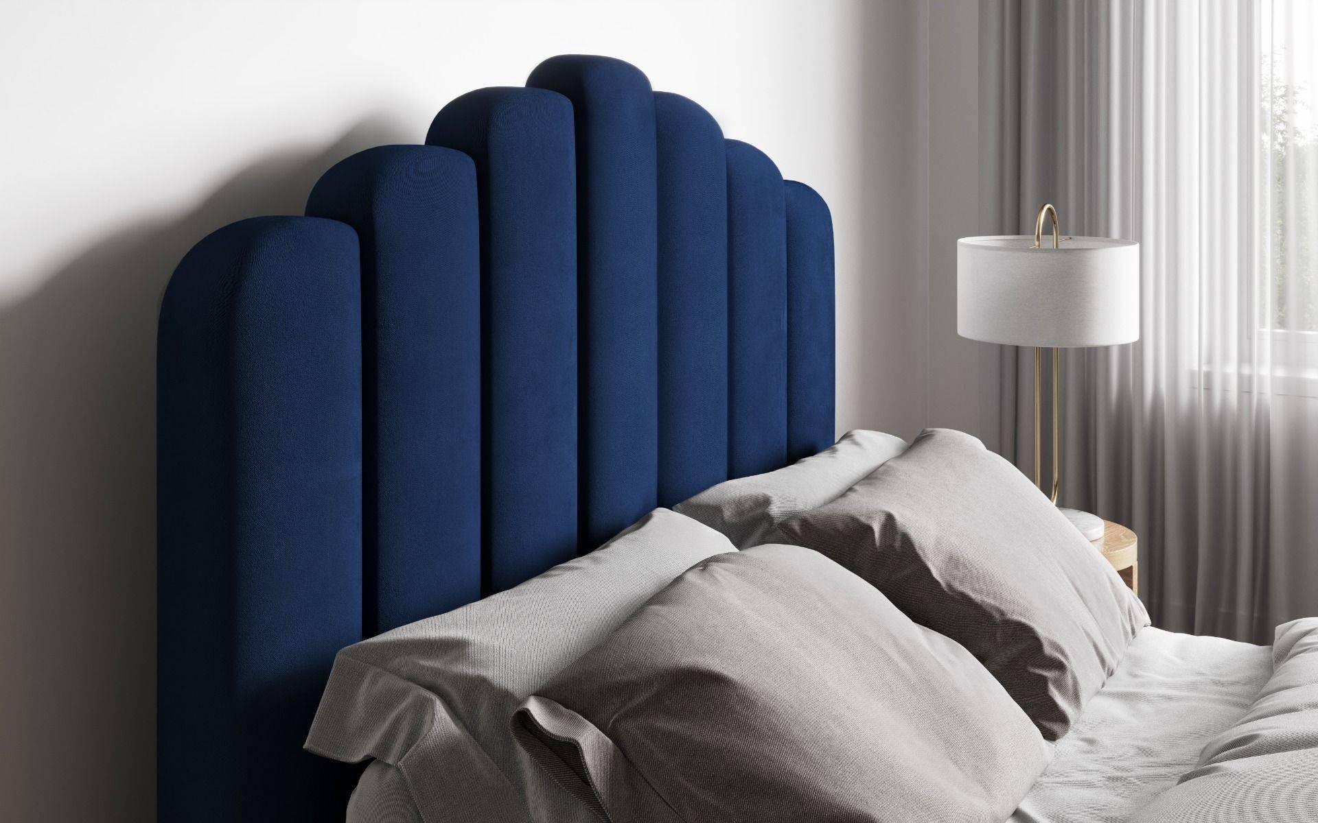 Velvet Navy Blue Kingsize Bed Frame 5 Headboard