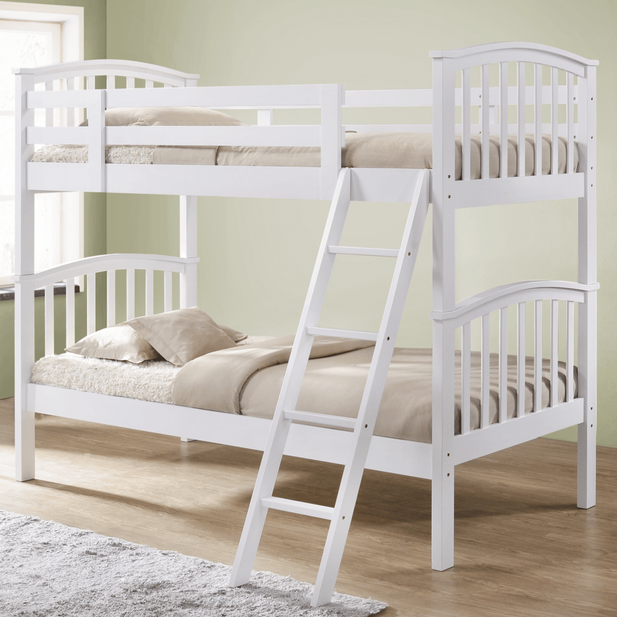White Wooden Curved Bunk Bed Frame