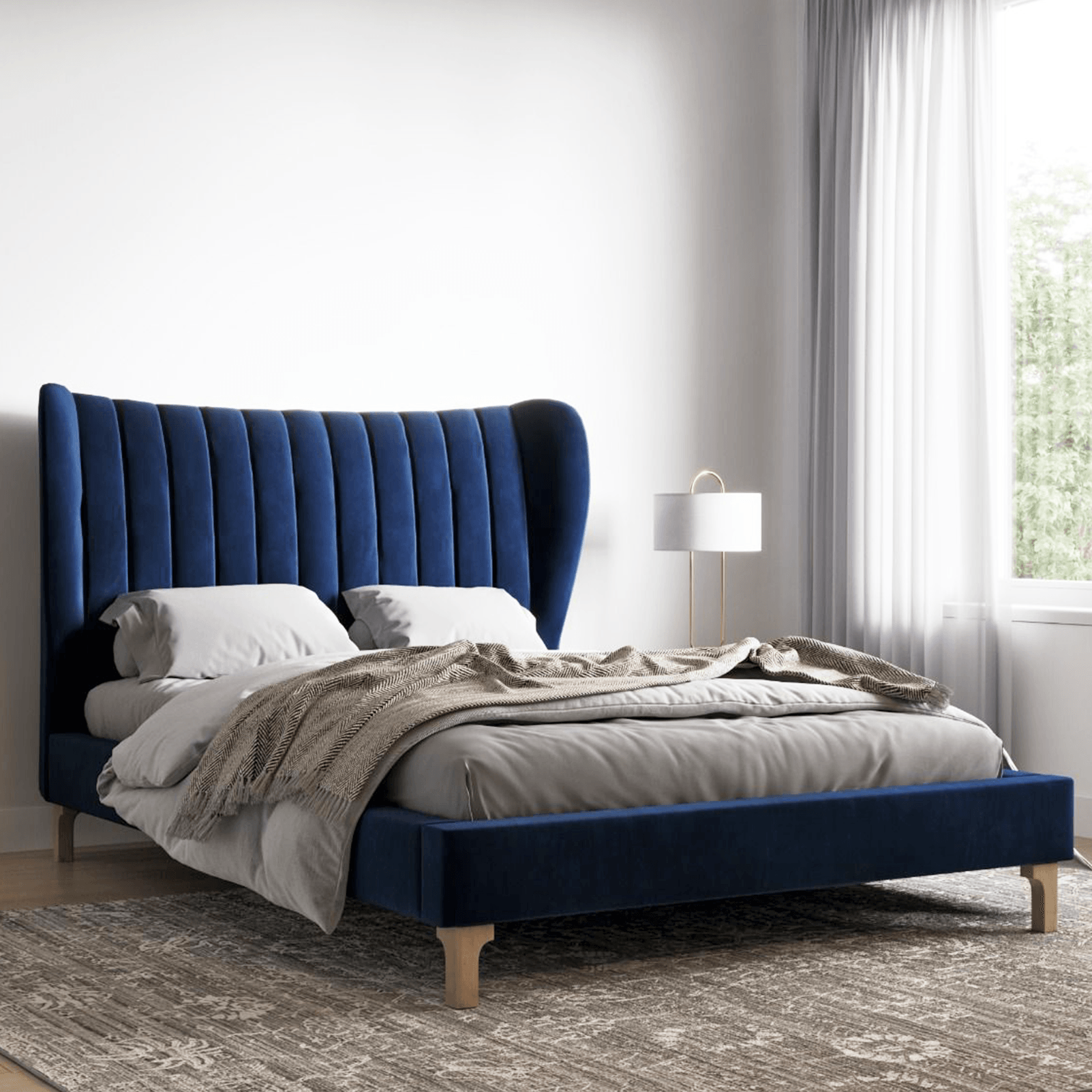 Nordin Midnight Blue Double Bed Frame