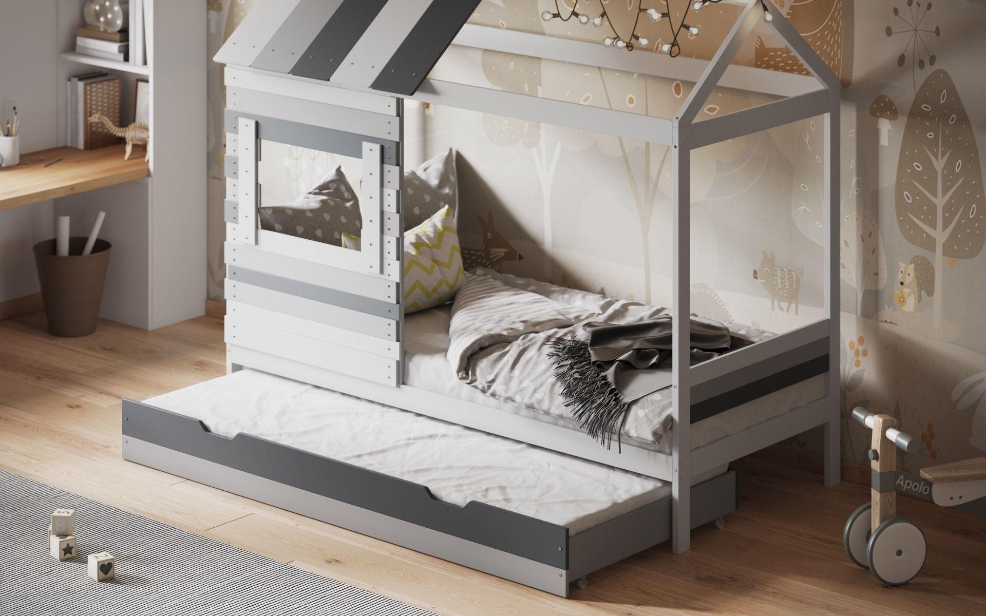 Woodland House Bed With Trundle White Grey 2