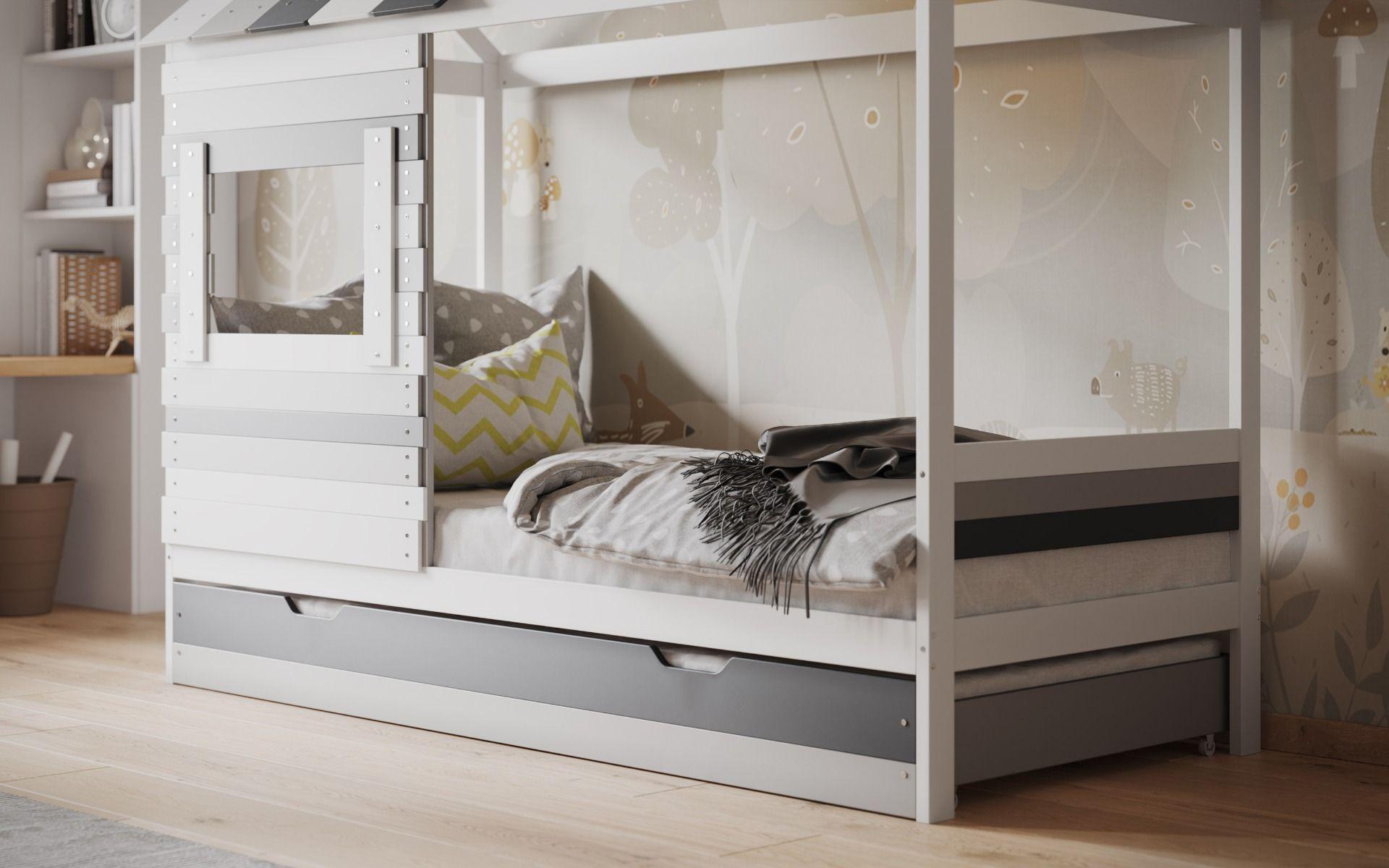 Woodland House Bed With Trundle White Grey 3