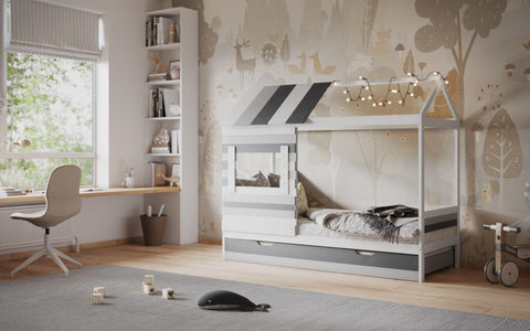 Woodland House Bed With Trundle White Grey 5
