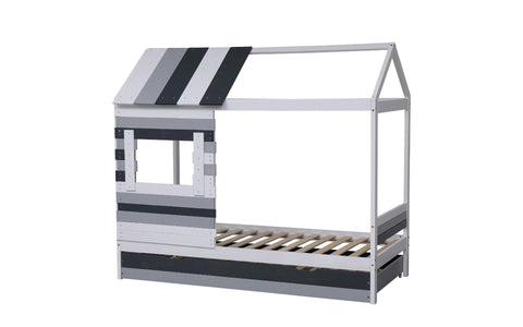 Woodland House Bed With Trundle White Grey Frame