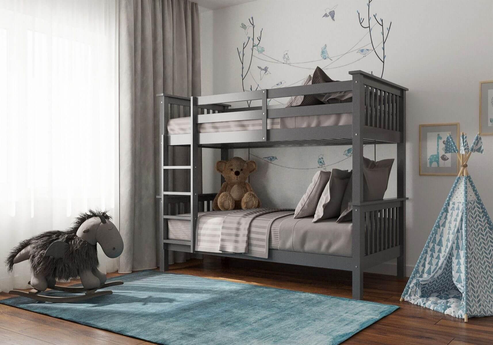 chinky pine wood bunk bed frame in grey